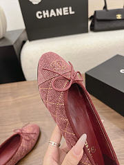 Kitlife Chanel Classic Ballet Flats Shoes Light Red Denim - 4