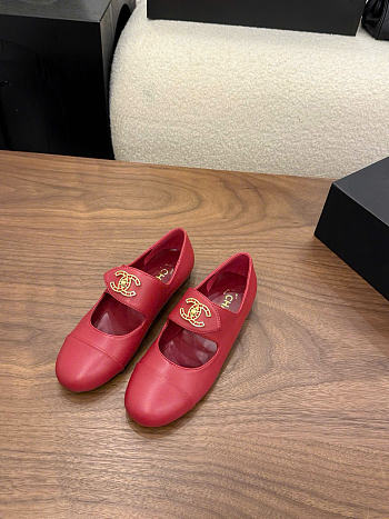 Kitlife Chanel 26B Button Mary Janes Shoes Red