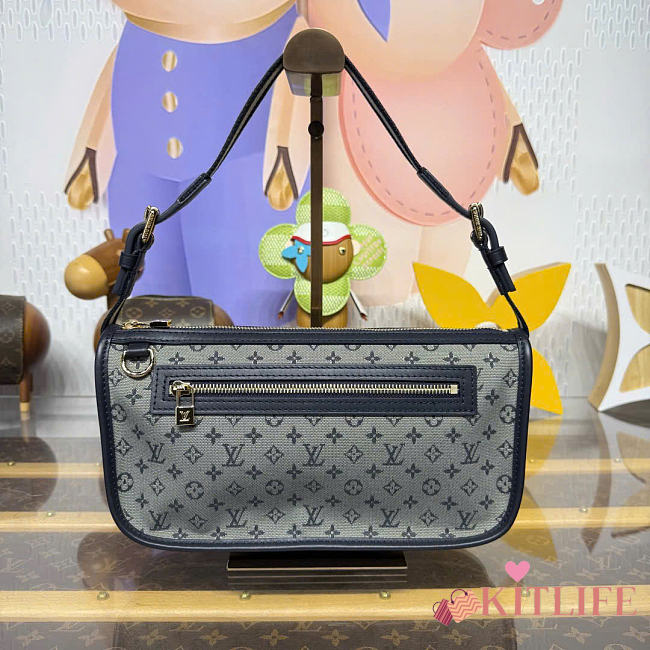 Kitlife Louis Vuitton Monogram Mini Lin Pochette Bag Gray Denim M92334 29x7x15cm - 1