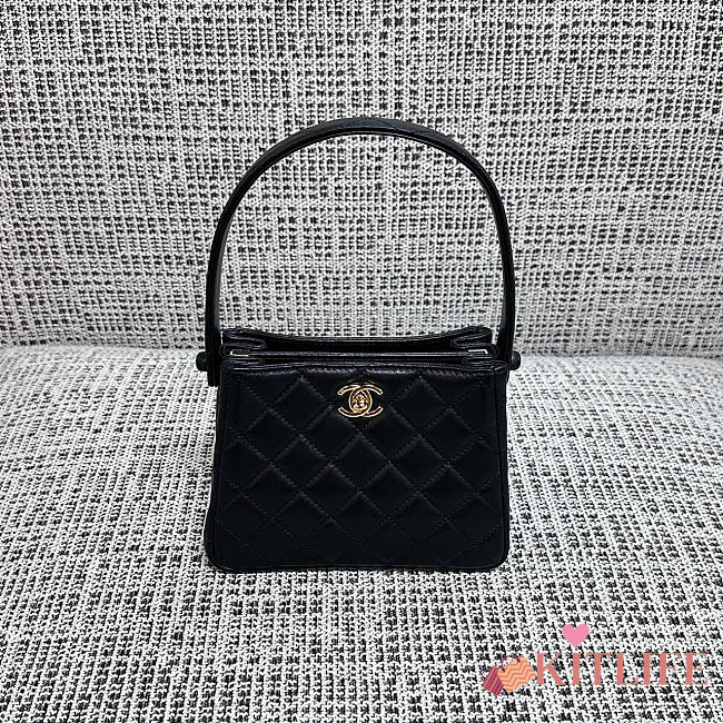 Kitlife Chanel Vintage Gemini Handbag Black Leather 18x13x7cm  - 1