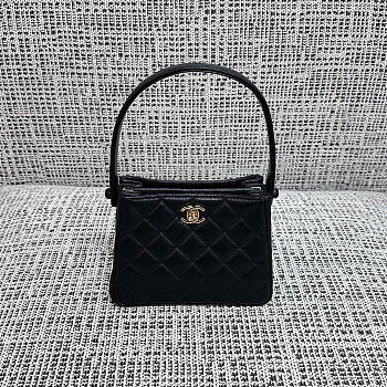 Kitlife Chanel Vintage Gemini Handbag Black Leather 18x13x7cm 