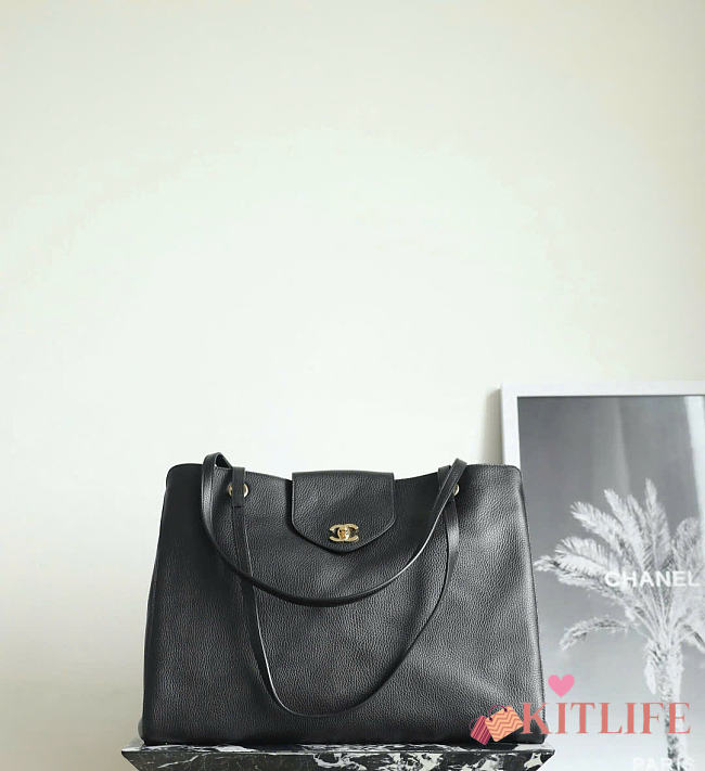 Kitlife Chanel Large Shopping Tote Black Leather 36x46x20cm - 1