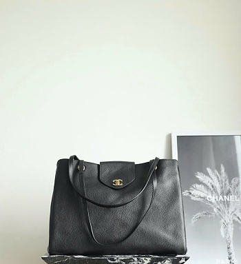 Kitlife Chanel Large Shopping Tote Black Leather 36x46x20cm