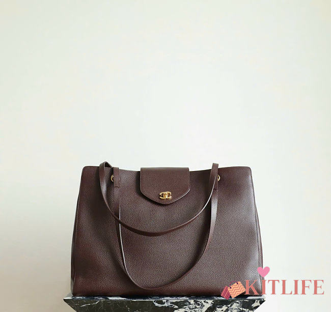 Kitlife Chanel Large Shopping Tote Dark Brown Leather 36x46x20cm - 1
