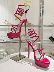 Kitlife Rene Caovilla Margot Rhinestone Snake-Wrap Platform Sandals Dark Pink 140mm - 4