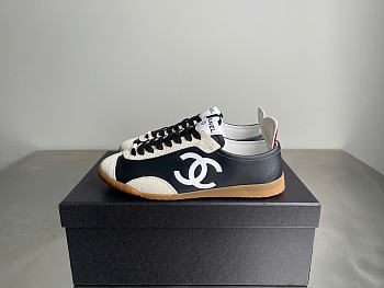 Kitlife Chanel Black Calfskin Embossed Suede Womens CC Sneakers