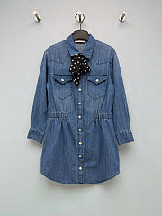 Kitlife Valentino Blue Denim Polka-Dot Bow Shirt Dress - 6