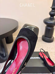 Kitlife Chanel CC Lambskin Slingbacks Mules Patent Black Suede Square Toe Flats  - 6
