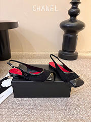Kitlife Chanel CC Lambskin Slingbacks Mules Patent Black Suede Square Toe Flats  - 5