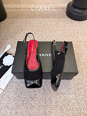 Kitlife Chanel CC Lambskin Slingbacks Mules Patent Black Suede Square Toe Flats  - 4
