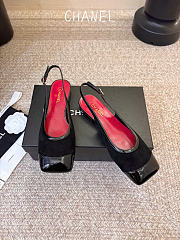 Kitlife Chanel CC Lambskin Slingbacks Mules Patent Black Suede Square Toe Flats  - 2