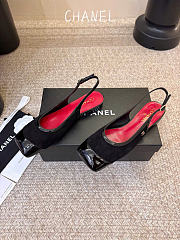 Kitlife Chanel CC Lambskin Slingbacks Mules Patent Black Suede Square Toe Flats  - 3