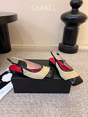 Kitlife Chanel CC Lambskin Slingbacks Mules Patent Beige Suede Square Toe Flats - 4