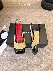 Kitlife Chanel CC Lambskin Slingbacks Mules Patent Beige Suede Square Toe Flats - 5