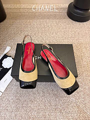 Kitlife Chanel CC Lambskin Slingbacks Mules Patent Beige Suede Square Toe Flats - 2