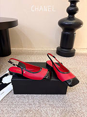 Kitlife Chanel CC Lambskin Slingbacks Mules Patent Red Suede Square Toe Flats  - 3