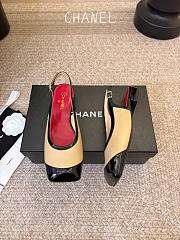 Kitlife Chanel CC Lambskin Slingbacks Mules Patent Beige Calfskin Square Toe Flats - 4
