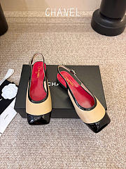 Kitlife Chanel CC Lambskin Slingbacks Mules Patent Beige Calfskin Square Toe Flats - 3