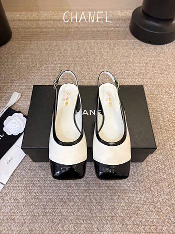 Kitlife Chanel CC Lambskin Slingbacks Mules Patent White Calfskin Square Toe Flats