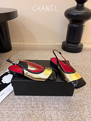 Kitlife Chanel CC Lambskin Slingbacks Mules Patent Gold Calfskin Square Toe Flats  - 5