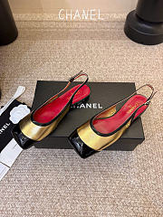 Kitlife Chanel CC Lambskin Slingbacks Mules Patent Gold Calfskin Square Toe Flats  - 4