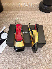 Kitlife Chanel CC Lambskin Slingbacks Mules Patent Gold Calfskin Square Toe Flats  - 2