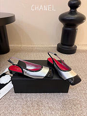 Kitlife Chanel CC Lambskin Slingbacks Mules Patent Silver Calfskin Square Toe Flats - 5
