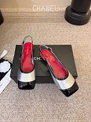 Kitlife Chanel CC Lambskin Slingbacks Mules Patent Silver Calfskin Square Toe Flats - 4