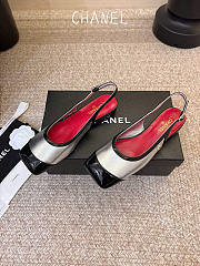 Kitlife Chanel CC Lambskin Slingbacks Mules Patent Silver Calfskin Square Toe Flats - 3