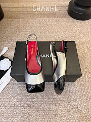 Kitlife Chanel CC Lambskin Slingbacks Mules Patent Silver Calfskin Square Toe Flats - 2