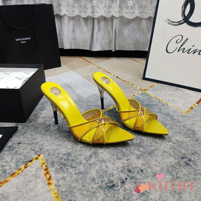 Kitlife Saint Laurent High-heeled Mules With Crossover Straps Yellow 105mm - 1