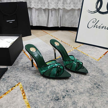 Kitlife Saint Laurent High-heeled Mules With Crossover Straps Green 105mm