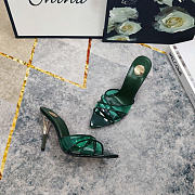 Kitlife Saint Laurent High-heeled Mules With Crossover Straps Green 105mm - 3