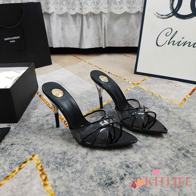 Kitlife Saint Laurent High-heeled Mules With Crossover Straps Black 105mm  - 1