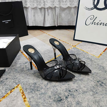 Kitlife Saint Laurent High-heeled Mules With Crossover Straps Black 105mm 