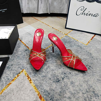 Kitlife Saint Laurent High-heeled Mules With Crossover Straps Red 105mm