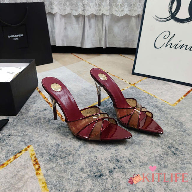 Kitlife Saint Laurent High-heeled Mules With Crossover Straps Burgundy 105mm  - 1