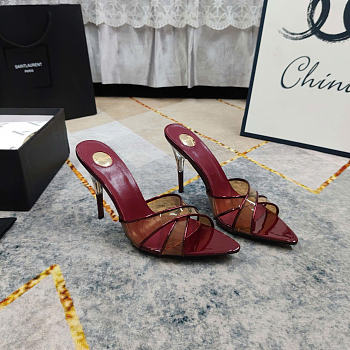 Kitlife Saint Laurent High-heeled Mules With Crossover Straps Burgundy 105mm 