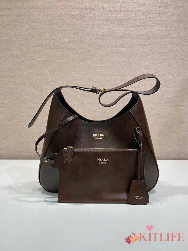 Kitlife Prada Boogie Medium Leather Bag Dark Brown 1BC300 33x22x8cm  - 1