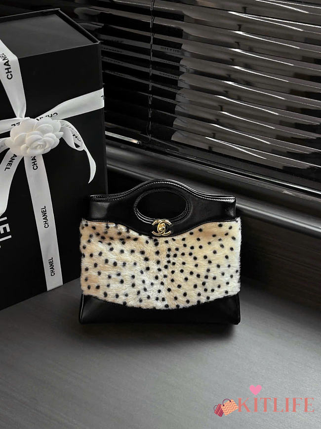 Kitlife Chanel 31 Bag Shiny Lambskin Pony Hair Cheetah Light Beige Black AS4133 22x23x5cm - 1