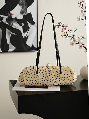 Kitlife Chanel Pony Hair Cheetah Print Pretty CC Clutch With Strap Beige 36x12.5x13cm 