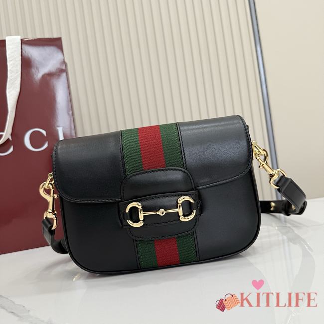 Kitlife Gucci Horsebit 1955 Small Shoulder Bag Black Leather ‎866762 21x14.5x5.5cm - 1