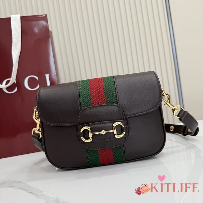 Kitlife Gucci Horsebit 1955 Small Shoulder Bag Dark Brown Leather ‎866762 21x14.5x5.5cm  - 1