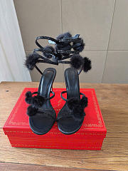 Kitlife Rene Caovilla Ebellished Pom-pom Heeled Sandals Black 100mm - 2