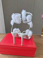 Kitlife Rene Caovilla Ebellished Pom-pom Heeled Sandals White 100mm  - 5