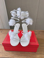 Kitlife Rene Caovilla Ebellished Pom-pom Heeled Sandals White 100mm  - 3