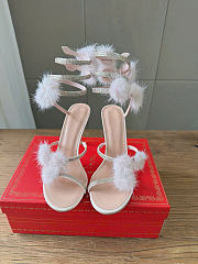 Kitlife Rene Caovilla Ebellished Pom-pom Heeled Sandals Light Pink 100mm - 3
