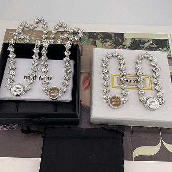 Kitlife Miu Miu Round Large-Stone Chain Bracelet & Necklace Set in Brown / White