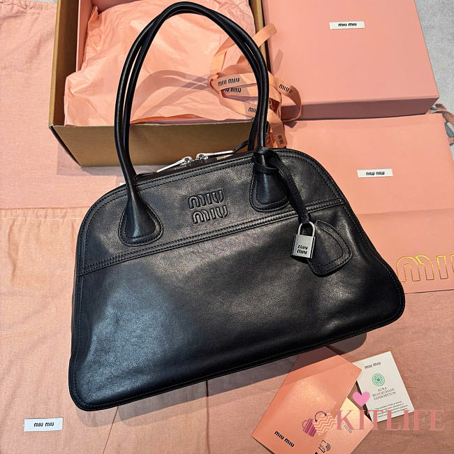 Kitlife Miu Miu Vivant Black Nappa Leather Bag 5BB200 28x9.5x17cm - 1
