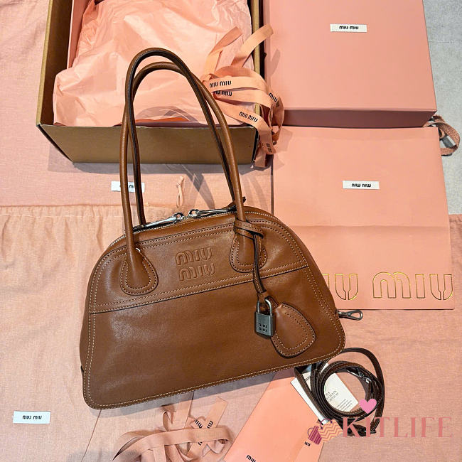 Kitlife Miu Miu Vivant Brown Nappa Leather Bag 5BB200 28x9.5x17cm - 1